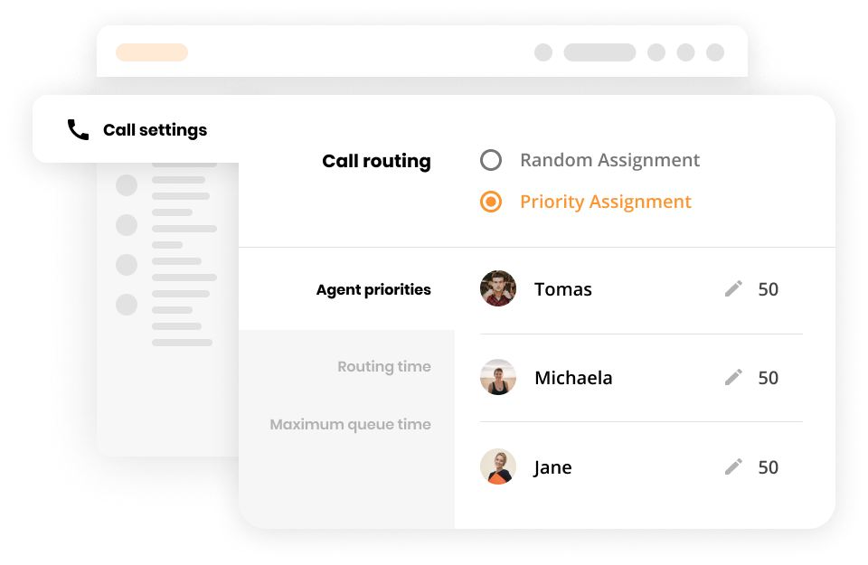 Automatic call routing settings in LiveAgent that allow you to route calls based on priority or random assignment